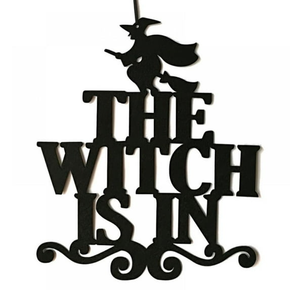 Halloween Hanging Sign Decorations Non-Woven Trick Or Treat and The Witch is in for Door and Wall Decoration Indoor Outdoor Yard Haunted House Party Supplies 14 x 12 Inch