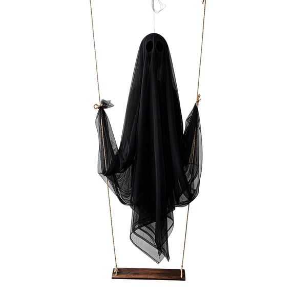 Halloween Hanging Specter Swing Decoration with Wooden Frame, Glowing Ghost Ornament for Indoor Outdoor Party, Scary Festive Pendant for Haunted House Display Holiday Use, 47", A