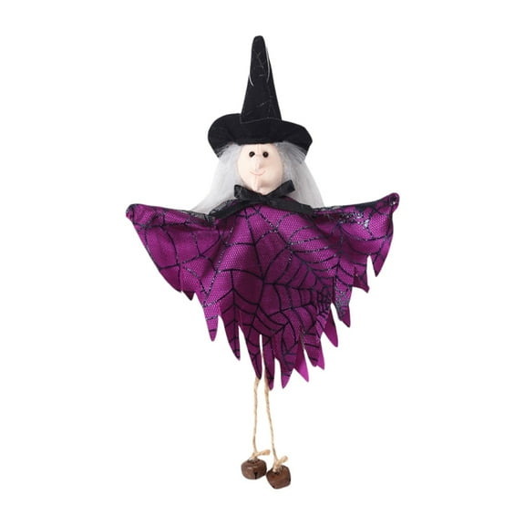Halloween Hanging Witch Decor - 10.62 Inch Witch Doll with Broomstick and Detailed Skirt - Flying Sorceress Ornament for Window Door Tree Indoor Outdoor Halloween Party Haunted House Decorations