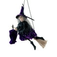 thumbnail image 1 of Halloween Hanging Witch Decor - 9.06 Inch Witch Doll with Broomstick and Detailed Skirt - Flying Sorceress Ornament for Window Door Tree Indoor Outdoor Halloween Party Haunted House Decorations, 1 of 5