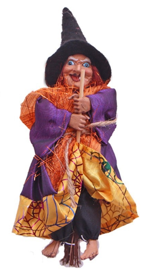 Scopa Da Strega Halloween Con Manico Rimovibile - Materiale Rete E Plastica, Lunghezza 90 Cm, Per Costumi E Decorazioni Party