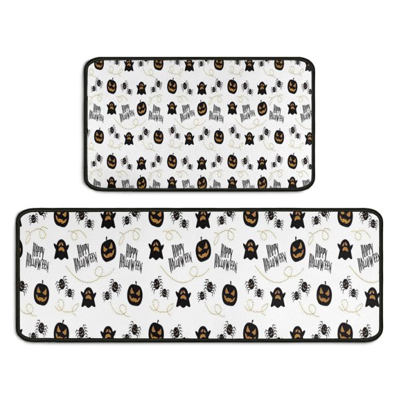 Halloween Happy Halloween Pumpkins and Spiders Kitchen Rugs Sets Of 2,Anti Fatigue Kitchen Mat Rugs Non Slip Washable,Decorative Kitchen Floor Mats for Kitchen,Sink,Laundry,17"X30"+17"X47"