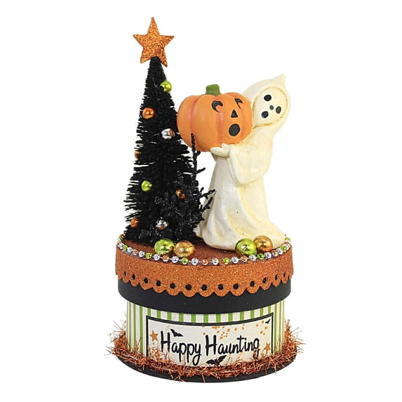 Halloween Happy Haunting Ghost On Box Polyresin Jack-O-Lantern Star Tl7812