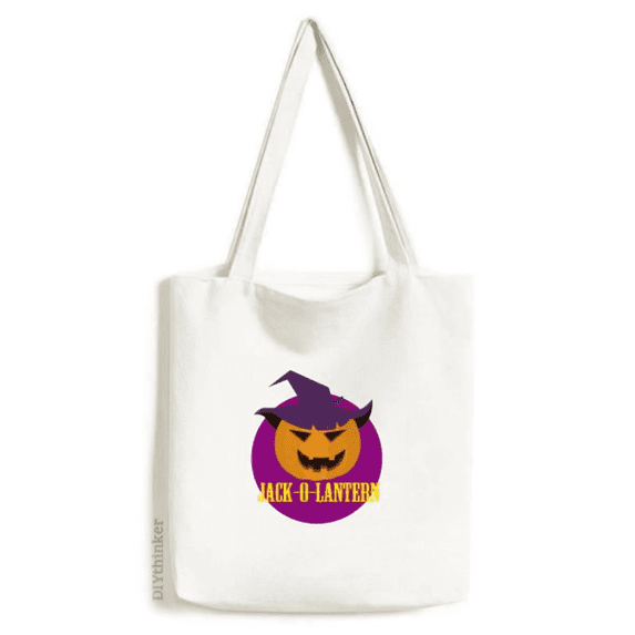 Halloween Happy Jack Pumpkin Light Tote Canvas Bag Shopping Satchel Casual Handbag