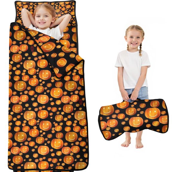 Halloween Happy Pumpkins Pattern Toddler Nap Mats for Kids Preschool,60"x20" Sleeping Mat Bag or Kids,Toddler Sleeping Bag,Toddler Nap Mat or Daycare