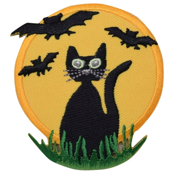 Halloween - Harvest Moon - Black Cat/Bats - Iron on Applique/Embroidered Patch