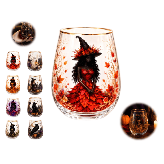 Halloween Harvest Witch Drinkware 4.2*2.7 Inch, Witchcore Glass, Spooky Season Drinkware, Halloween Gift,Orange Autumn Witch Themed Clear Tumbler Cup, Transparent Gothic Drinkware for Fall Decor