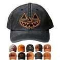 thumbnail image 1 of Halloween Hat Sunshade Baseball Hat Outdoor Printed Embroidery Scary Pumpkin Face Cap Adjustable Cap, 1 of 6