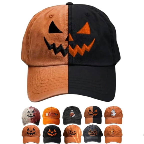 Halloween Hat Sunshade Baseball Hat Outdoor Printed Embroidery Scary Pumpkin Face Cap Adjustable Cap