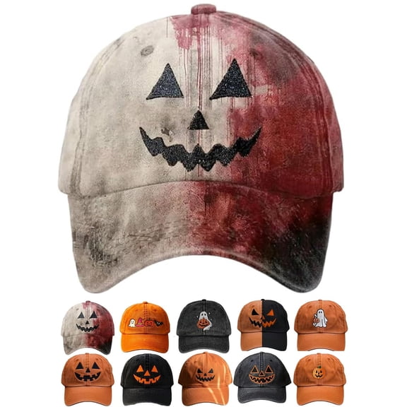 Halloween Hat Sunshade Baseball Hat Outdoor Printed Embroidery Scary Pumpkin Face Cap Adjustable Cap