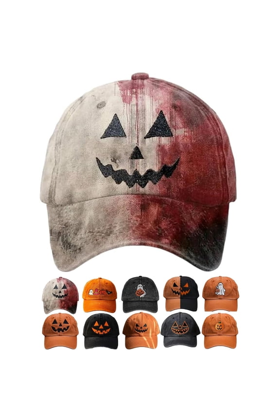Halloween Hat Sunshade Baseball Hat Outdoor Printed Embroidery Scary Pumpkin Face Cap Adjustable Cap