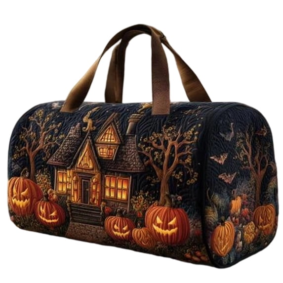 Halloween Haunted Castle Bat Quilted Duffle Bag Women Large Capacity Weekend Travel Handbag Waterproof Overnight Carry Bag