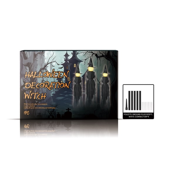 Halloween Haunted Flying Witch Props  Bold Witch Silhouette with Spooky Floating Details, Halloween Decorations for Front Yard Pathways, Trick or Treat Routes & Outdoor Haunted Displays