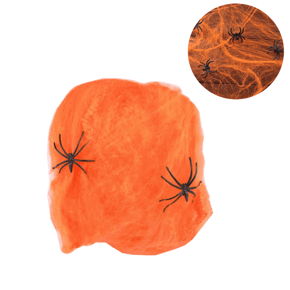 Halloween Haunted House Bar Decoration, Supplies Cobweb Spider With Small Spider (1 web, 2 spider decoration (Orange)