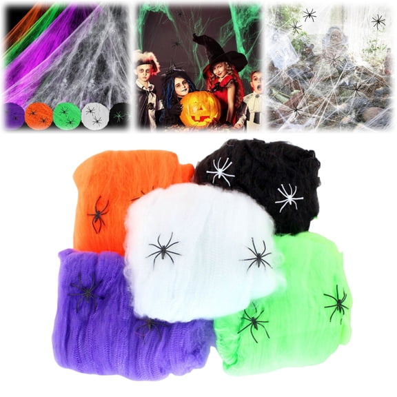 Halloween Haunted House Bar Decoration Supplies Cobweb Spider With Small Spider for Halloween Hanuted House Indoor Outdoor Home Decoration(Black)