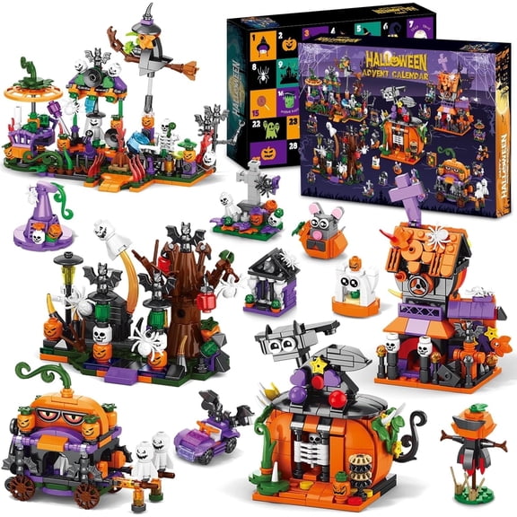 Halloween Haunted House Building Block Set,Halloween Calendar 31 Days Countdown Toys, 6-in-1 Collectible Building Blocks