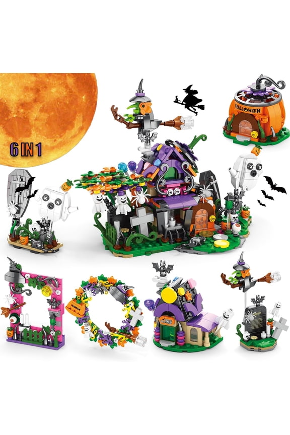 Halloween Haunted House Building Kit for Kids,6 in 1 Mini Pumpkin Blocks Halloween Toys Gifts Ages 6+ (603pcs)