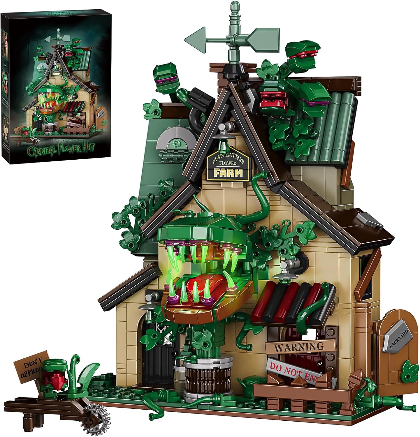 Halloween Haunted House Building Set Man-Eating Flower Farm Architecture Model Kit for Adults Spooky Cottage with Giant Carnivorous Plants Warning Signs Gothic Horror Home Decor,958 PCS