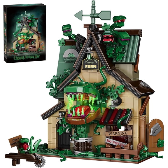 Halloween Haunted House Building Set Man Eating Flower Farm Architecture Model Kit for Spooky Cottage with Giant Carnivorous Plants Warning Signs Gothic Horror Home Decor Gift 958 PCS