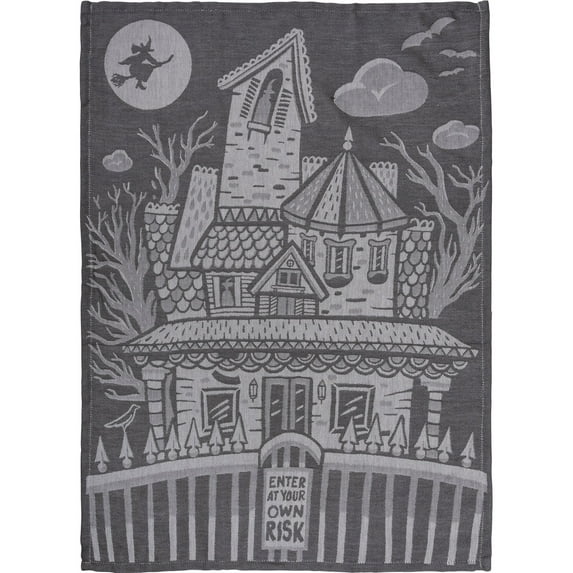 Halloween Haunted House Enter At Your Own Risk Gray Kitchen Dish Towel Cotton