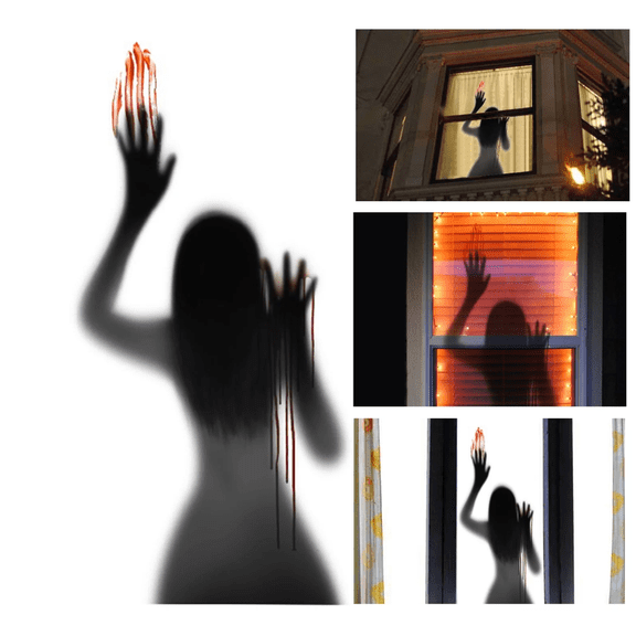 Halloween Haunted House Glass Wall Sticker Female Ghost Wall Decal, Removable Scary Zombie Hands Halloween Window Cling Window Poster, for Party Decoration Festive Atmosphere, 37.8 x 17 in