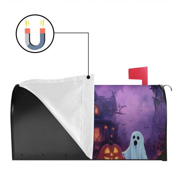 Halloween Haunted House Mailbox Cover, Happy Halloween 21 x 18 in Magnetic Mailbox Cover, Mailbox Case for Garden Yard Outside Decor