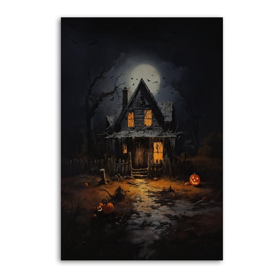 Halloween Haunted House Posters Wall Art Painting Canvas Gift Living Room Prints Bedroom Decor Poster Artworks 24x36inch(60x90cm)