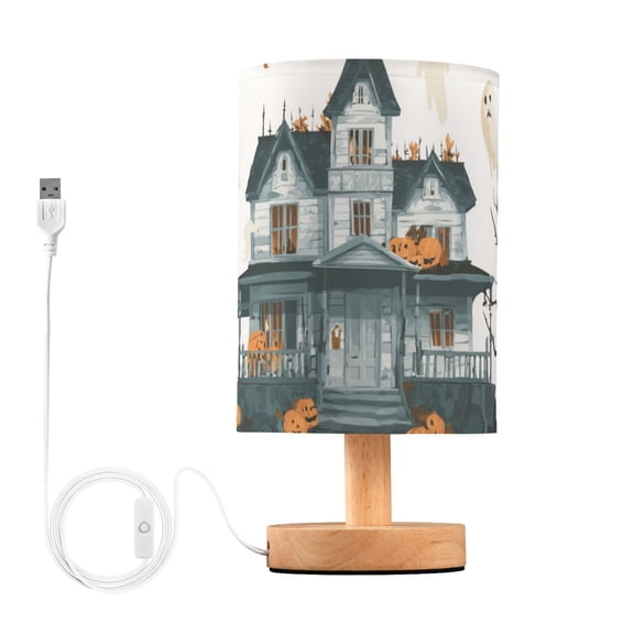 Halloween Haunted House Pumpkin Flying Specter Table Lamp with USB Port LED Warm Light Lamp Night Light Home Decor