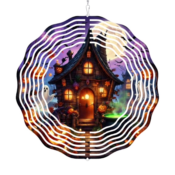 Halloween Haunted House with Pumpkins, 10 Inch Wind Chime Metal Pendants with Rotating Hook, 360 Creative Wind Spinner Ideal Creative Wind Chime for Spring And Summer Balcony Gardens