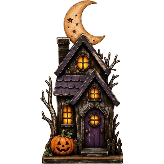 Halloween Haunted House Wooden Sign, Gothic Ghost Pumpkin Block Decor for Tabletop Shelf Mantel Home Decoration