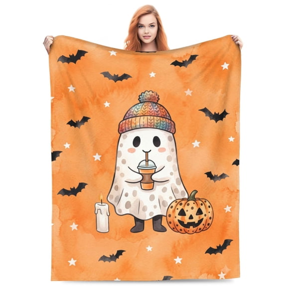 Halloween Haunted Throw Blanket for Adults, Warm Soft Cozy Blanket for Chair Sofa Couch, Spooky Halloween Home Decor Blanket for Bedroom Living Room 50x40