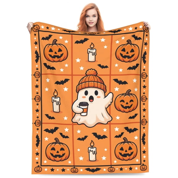 Halloween Haunted Throw Blanket for Adults, Warm Soft Cozy Blanket for Chair Sofa Couch, Spooky Halloween Home Decor Blanket for Bedroom Living Room 50x40