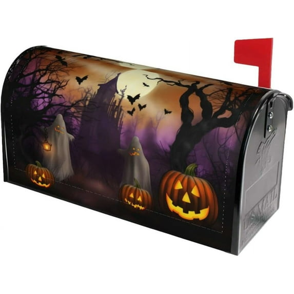 Halloween Haunts Mailbox Covers, Magnetic Post Box Cover Wraps Large Size 25.5x21 in for Garden Yard Decor