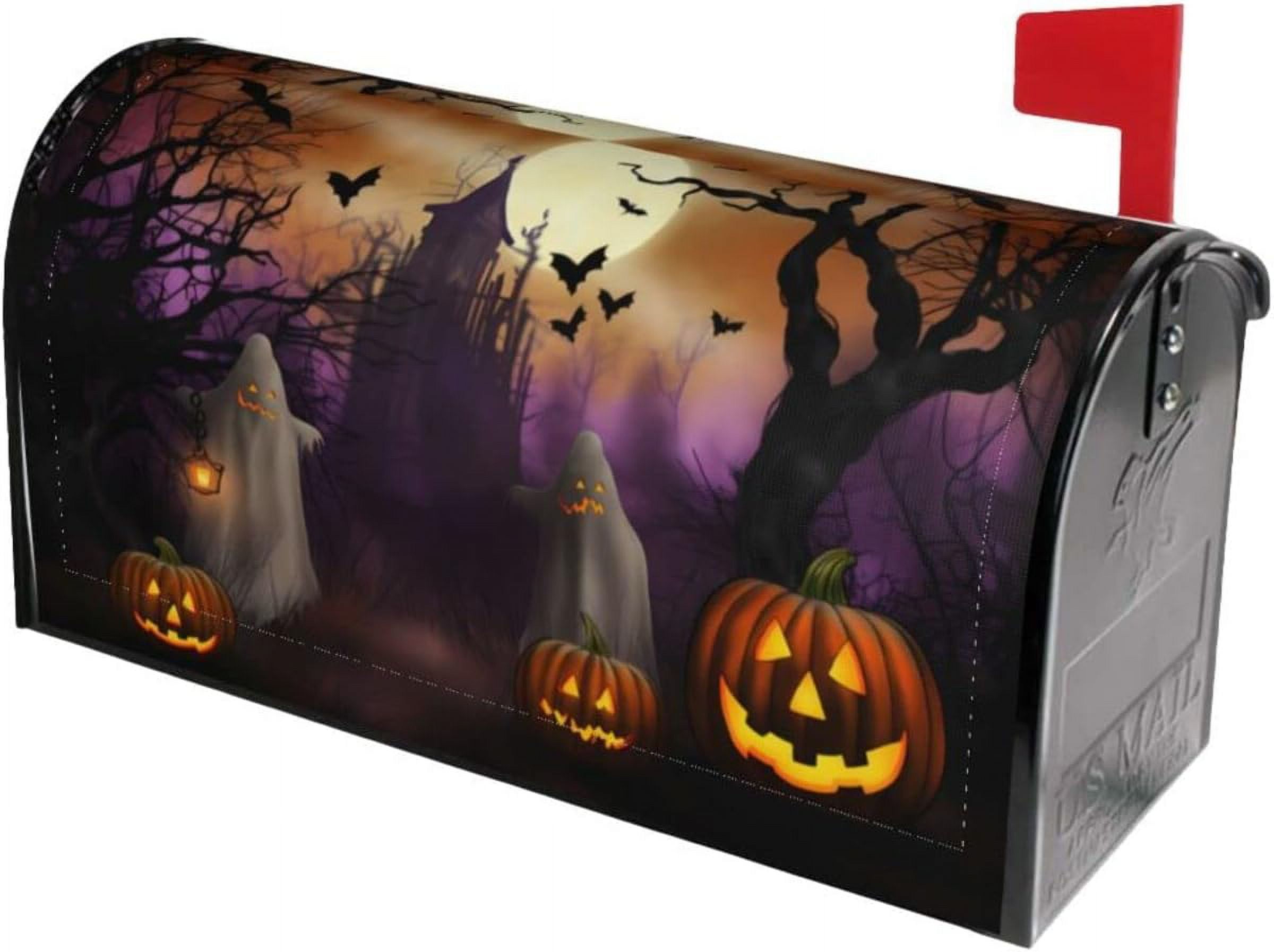 Halloween Haunts Mailbox Covers, Magnetic Post Box Cover Wraps Standard Size 21x18 in for Garden Yard Decor