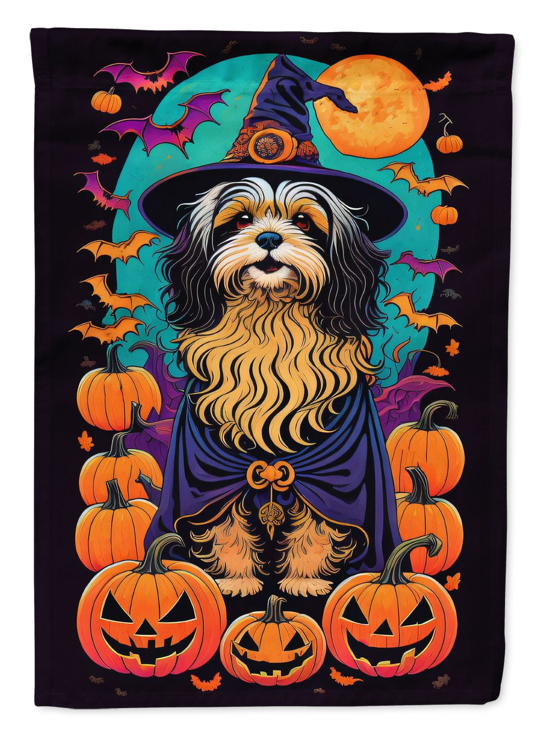 Halloween Havanese Dog House Flag 28x40IN Double-Sided Polyester Decorative Sleeve Pole Flag for Outdoor Home Garden