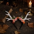 thumbnail image 1 of Halloween Headband Floral Deer Antler Accessory, Flower Deer Horn Headpiece for Halloween Costume Party, Carnival Masquerade Decoration and Festival Event Styling, 1 of 6