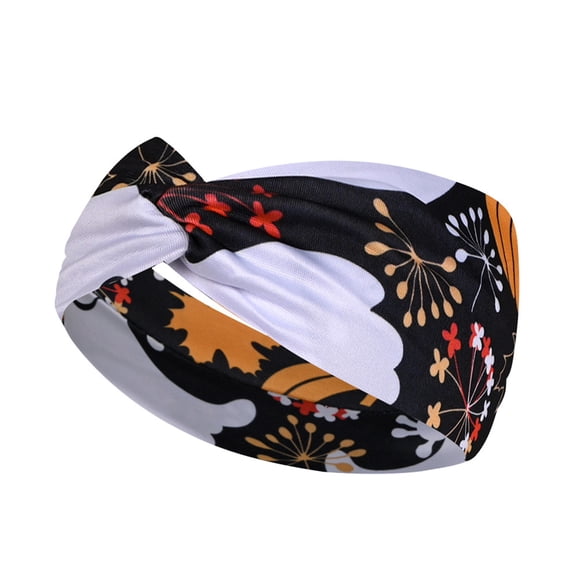 Halloween Headbands for Women, Cute Prints Wide Stretchy Hair Bands, Breathable Stretchy Non-Slip Holiday Themed Hair Accessories for Party, Makeup, Yoga, Costume F One Size