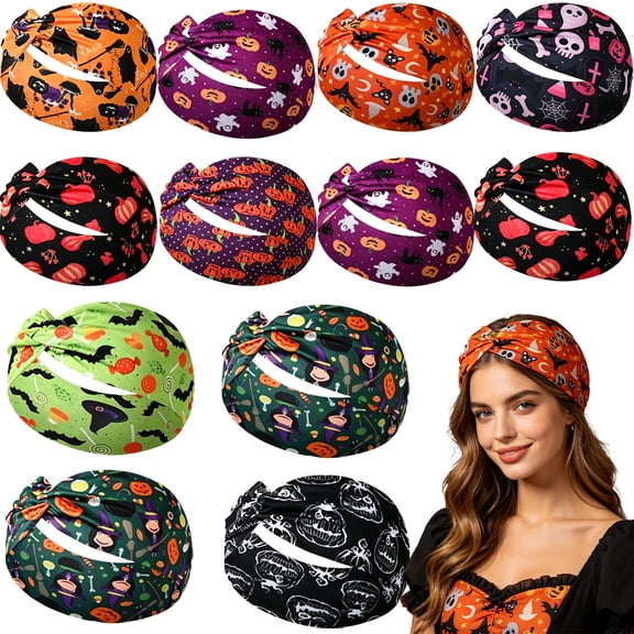 Halloween Headbands for Women Pumpkin Spider Holiday Hairbands, Wide Festive Gift Hair Accessories E
