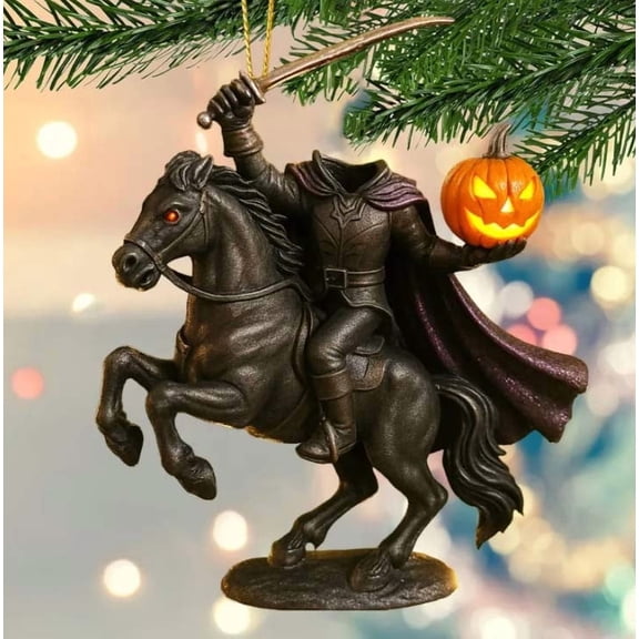 Halloween Headless Horseman Pumpkin Ornament, 4 Inch Handheld Spooky Acrylic Decor for Table Party Display