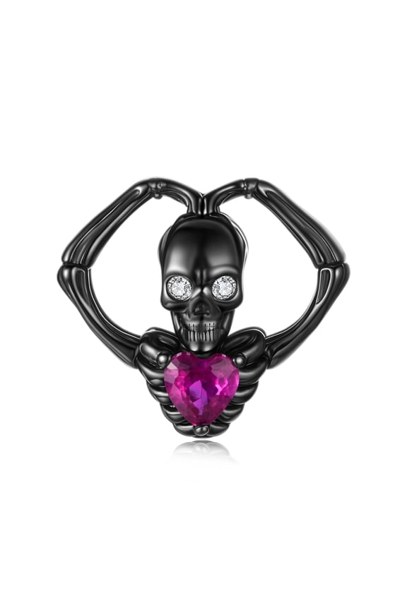 Halloween Heart-Hand Skull Charm, Genuine 925 Sterling Silver Charm, Compatible with Most Charm Bracelet