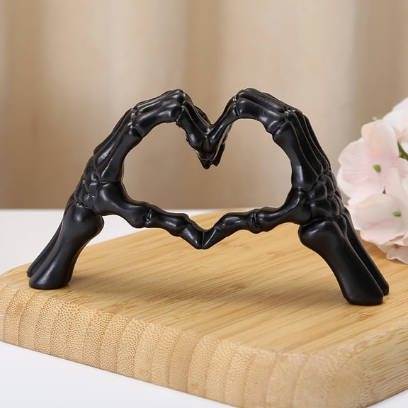 Halloween Heart Hands Sculpture, Resin Abstract Skeleton Statue Love Ornaments, Heart Shape Finger Gesture Figurines for Shelf Home Desktop Decoration