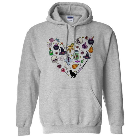 Halloween Heart Hoodie Sweatshirt Unisex Small Grey