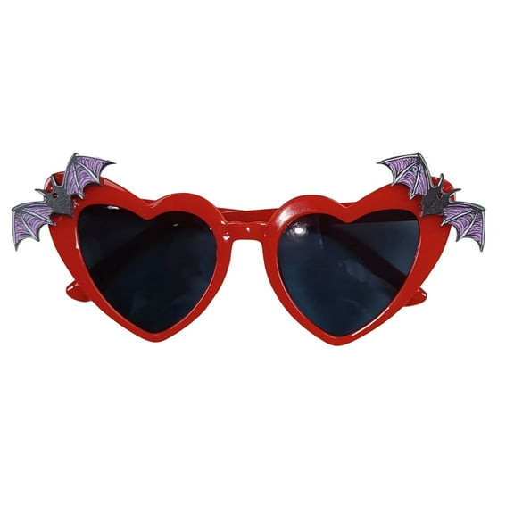 Halloween Heart Shaped Bat Sunglasses Funny Goth Glasses Trendy Vintage Gothic Sunglasses for Women Men Party Accessories Gift,Red
