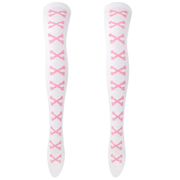 Halloween Heart Skeleton Print Stockings for Women Girl Leggings Tights Socks Cosplay Over Knee Thigh High Long Socks