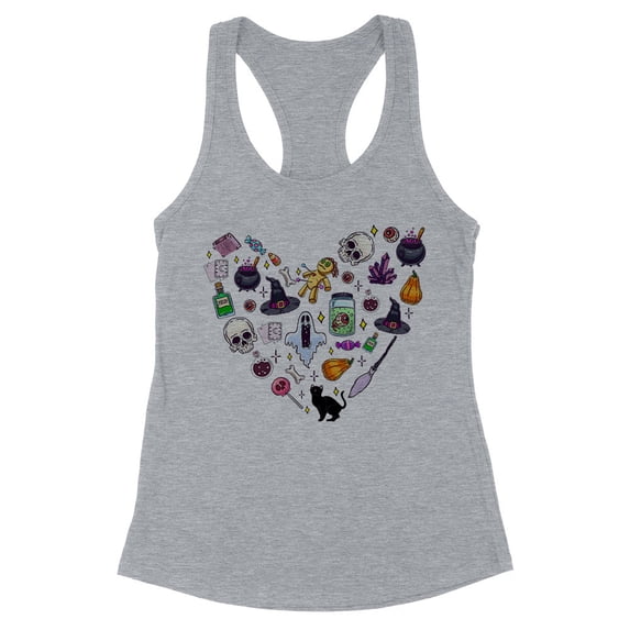 Halloween Heart Tank Top Fitted Racerback Women's Large Heather Grey