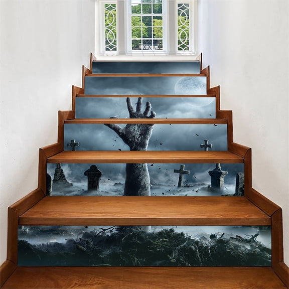 Halloween Hell Hand Grave Removable Wall Sticker, Peel and Stick Vinyl Stair Riser Decals Staircase Tile Stickers Decor Modern Marble Decoration Self-Adhesive