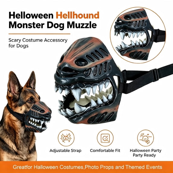Halloween Hellhound Dog Muzzle Scary Monster Dog Muzzle with Teeth Costume Accessory for Medium Large Dogs Durable Pet Party Mask