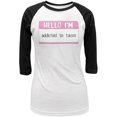 thumbnail image 1 of Halloween Hello I'm Addicted to Tacos Juniors 3/4 Sleeve Raglan T Shirt White-Black LG, 1 of 1