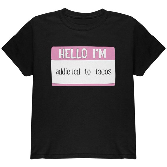 Halloween Hello I'm Addicted to Tacos Youth T Shirt Black YLG