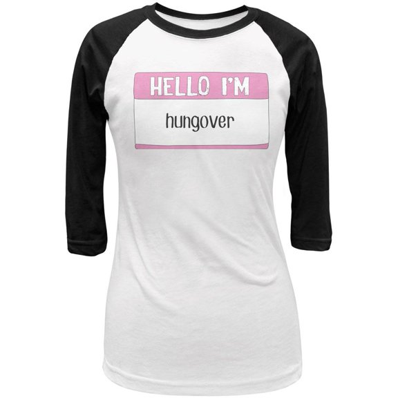 Halloween Hello I'm Hungover Juniors 3/4 Sleeve Raglan T Shirt White-Black MD